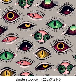 Vector seamless pattern with creepy demon eyes