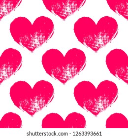 Vector seamless pattern with crimson shabby heart isolated on the white background.