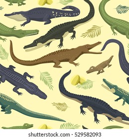 Vector seamless pattern with crocodile.