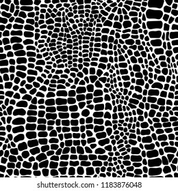 Vector seamless pattern with crocodile or alligator skin. Monochrome leather wallpaper. Animalistic background.