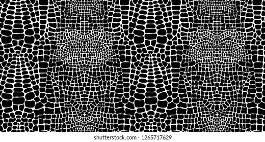 Vector seamless pattern with crocodile or alligator skin. Black and white wallpaper.