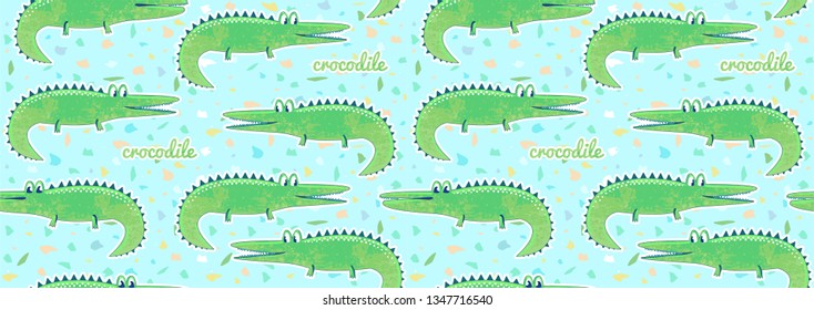 vector seamless pattern with crocodile. animals print for children