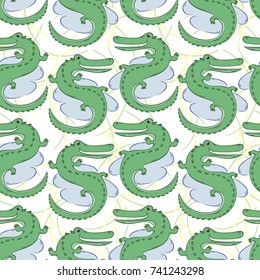 Vector seamless pattern with crocodiles. Hand-drawn winter illustration. Vector.