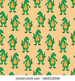 vector seamless pattern with crocodiles on a light yellow background