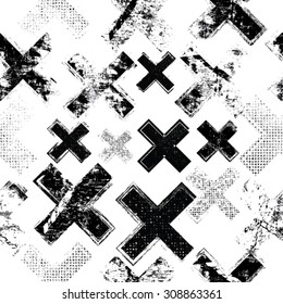 Vector Seamless Pattern . Cross Geometric Shapes in Grunge Style . Vintage texture.