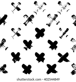 Vector seamless pattern with crosses. Hand drawn brush texture