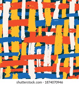 Vector seamless pattern with crossing brush strokes and stripes.