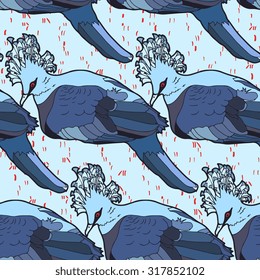 Vector seamless pattern with crowned pigeons