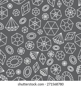 Vector seamless pattern with crystals on dark grey background. Perfect for greeting cards,  invitations, retro parties. Vector labels and badges.