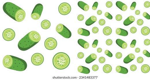 Vector seamless pattern cucember.Organic vegetables vector seamless pattern. Healthy garden eco vegetables. Organic food background.