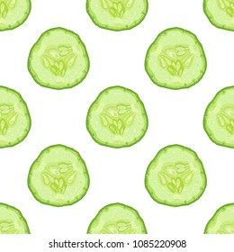 Vector seamless pattern of cucumber slice on white background