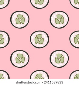 Vector seamless pattern with cucumber sushi rolls