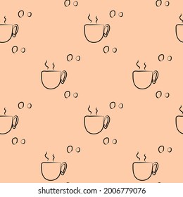 Vector seamless pattern with cup, coffee. Background illustration, decorative design for fabric or paper. Ornament modern