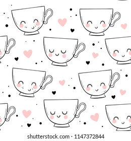 Vector seamless pattern with Cup. Scandinavian motives. Baby print. Cartoon background.