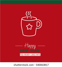 Vector seamless pattern with a cup of tea. cup  on a red background.New Year and Christmas card