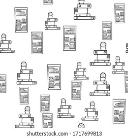 vector seamless pattern with cupboard and books