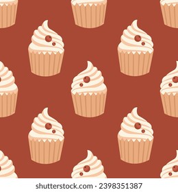 Vector seamless pattern with cupcake 