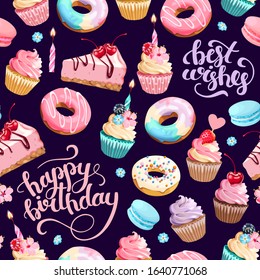 Vector seamless pattern with cupcakes and donuts