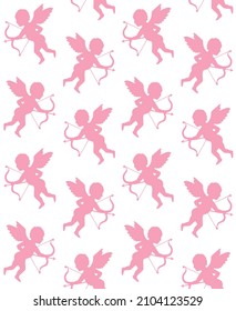 Vector seamless pattern of cupid silhouette isolated on white background