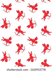 Vector seamless pattern of cupid silhouette isolated on white background