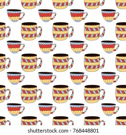 Vector seamless pattern of cups of coffee, tea, milk in Scandinavian style. Used for wallpapers, backgrounds, wrapping paper.
