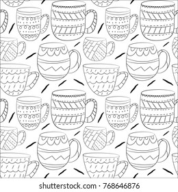 Vector seamless pattern of cups of coffee, tea, milk in Scandinavian style. Used for wallpapers, backgrounds, wrapping paper