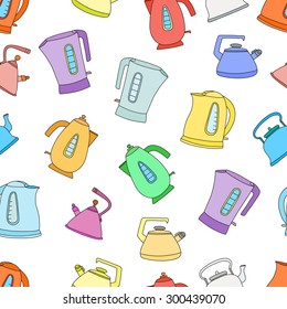 Vector seamless pattern with cups of tea and teapots. Perfect for wallpapers, pattern fills, web page backgrounds, surface textures, textile, wrapping papers. 