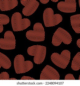 Vector seamless pattern with curved geometric hearts