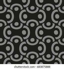 Vector seamless pattern with curved lines and circles.Modern stylish texture.Geometric monochrome background.Dark background