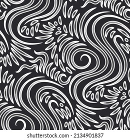 Vector seamless pattern with curves element in black and white