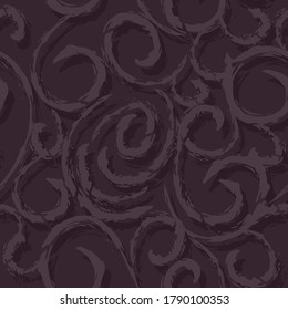 Vector seamless pattern with curves elements on dark purple back