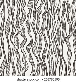 Vector seamless pattern of curves manually drawn lines with strokes