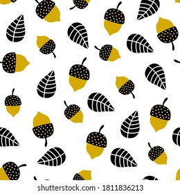 Vector Seamless pattern with cut acorns. Autumn pattern with leaf, autumn leaf background. Abstract leaf texture. 