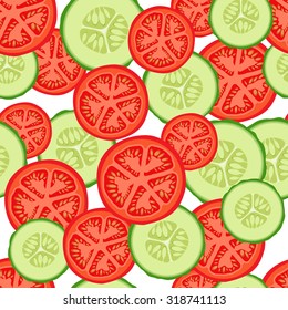 Vector seamless pattern the cut slices of cucumbers and tomatoes