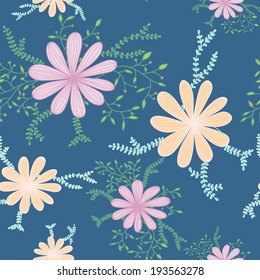 Vector seamless pattern with cute abstract flowers