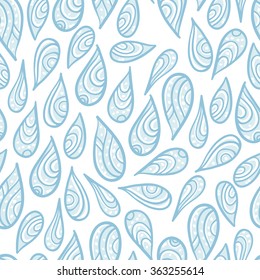 Vector seamless pattern with cute abstract blue doodle drop on white background. Beautiful abstract handy pattern.