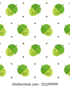 Vector seamless pattern with cute acorn characters. Perfect for kid's wallpaper, wrapping and textile design