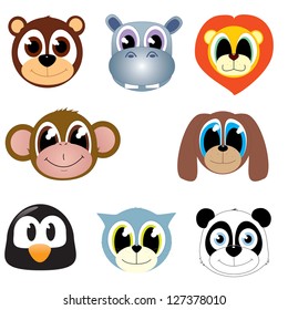 Vector seamless pattern of cute animal faces