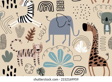 Vector seamless pattern with cute animal.