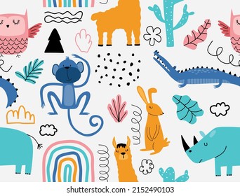 Vector seamless pattern with cute animal.