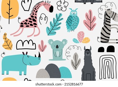 Vector seamless pattern with cute animal.