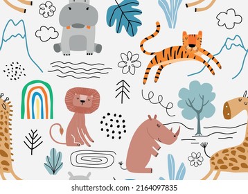 Vector seamless pattern with cute animal.