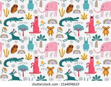 Vector seamless pattern with cute animal.