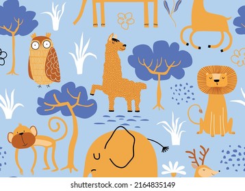 Vector seamless pattern with cute animal.