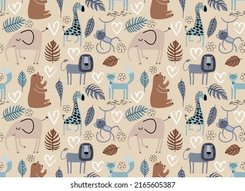 Vector seamless pattern with cute animal.