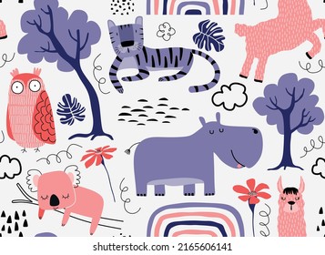 Vector seamless pattern with cute animal.