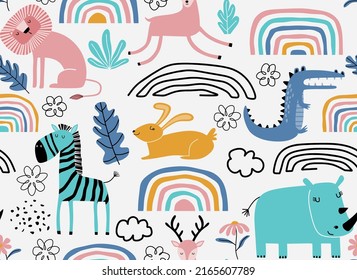 Vector seamless pattern with cute animal.
