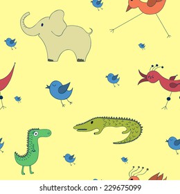 Vector seamless pattern with cute animals