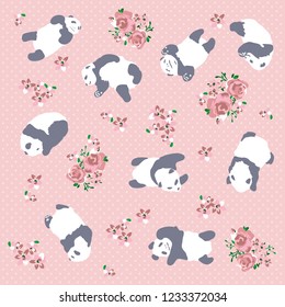 vector seamless pattern cute baby Panda, little bear in different poses