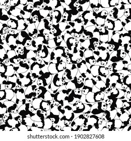 Vector seamless pattern cute baby Panda.Little bear in different poses.